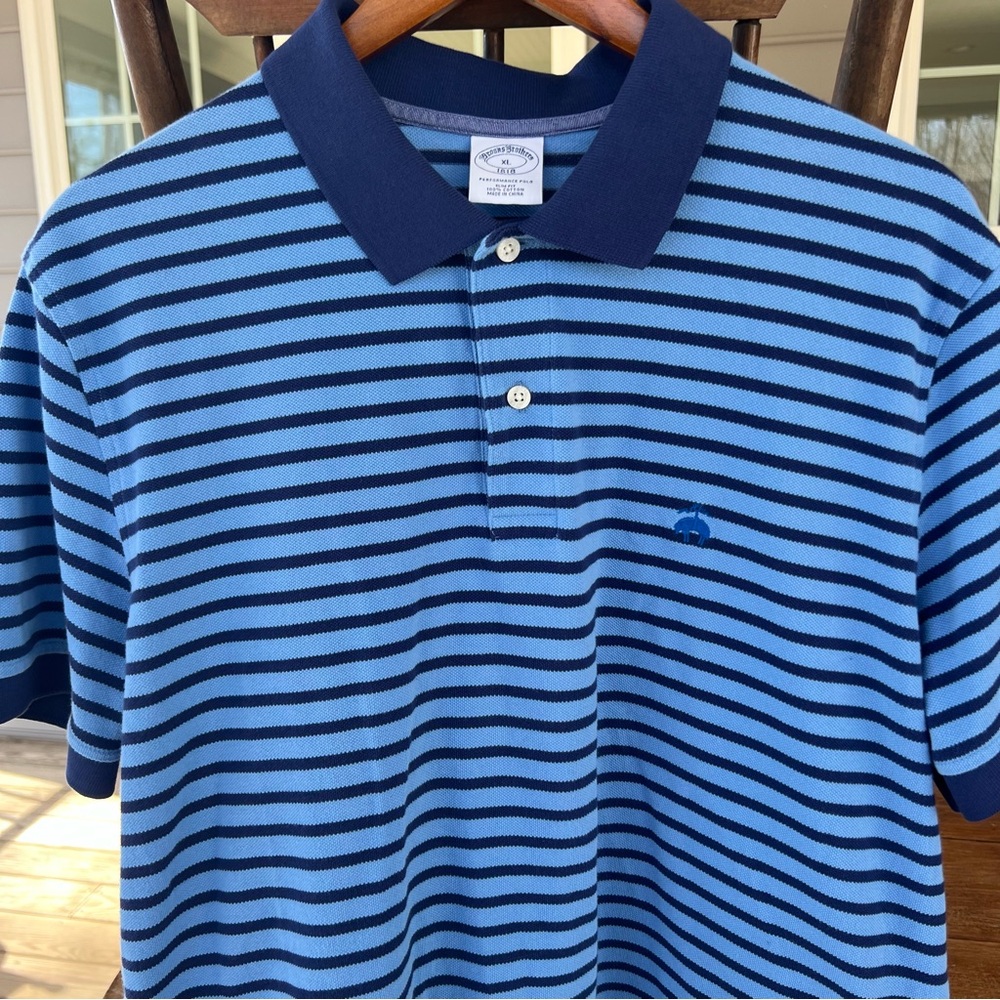 Brooks Brothers 1818 Performance Polo Slim Fit Blue Navy Striped Shirt Men’s XL